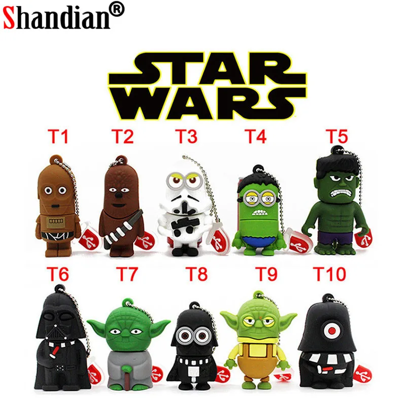 

SHANDIAN Pen Drive Star Wars Darth Vader Cartoon Lanyard Pendriver Chewbacca USB Flash Drives 8GB 16GB 32GB 64GB U disk Gifts