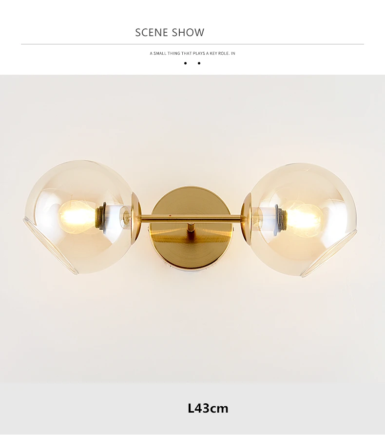 Nordic современный E14 светодиодный настенный светильник золото 2 свет Стекло оттенков настенный светильник Гостиная диван бра Спальня