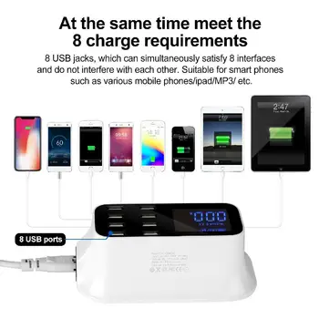 

Yiwa 8-Port USB Adapter Desktop Wall Charger Smart LED Display Charging Station Battery Charger Accessories