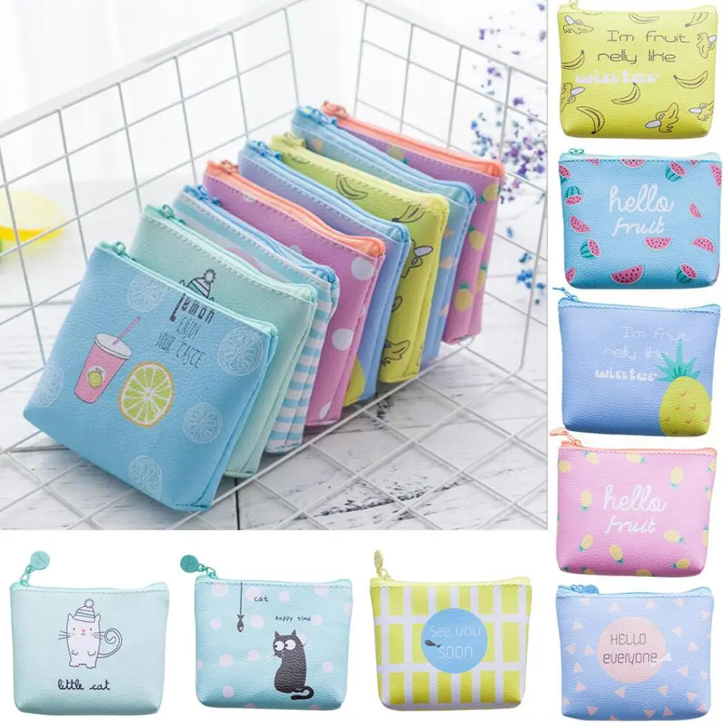 Мини кошелек hoomall из искусственной кожи с рисунком кота и фруктов сумочка для