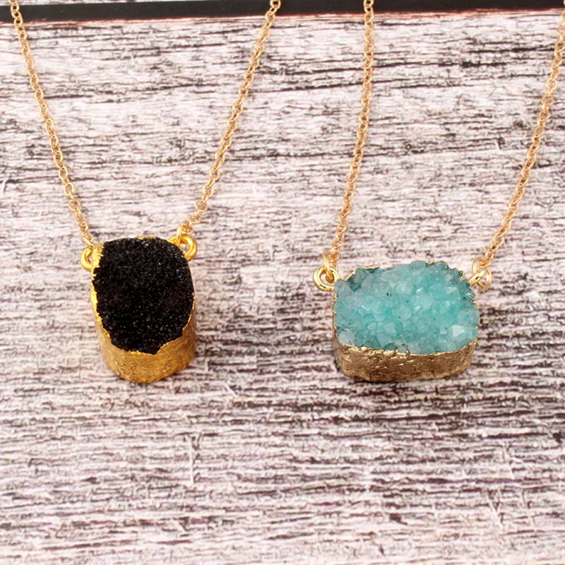 

Dayoff Fashion Geometric Clavicel Chains Pendant Necklaces Women Druzy Handmade Necklace for Female Summer Spring Style N698