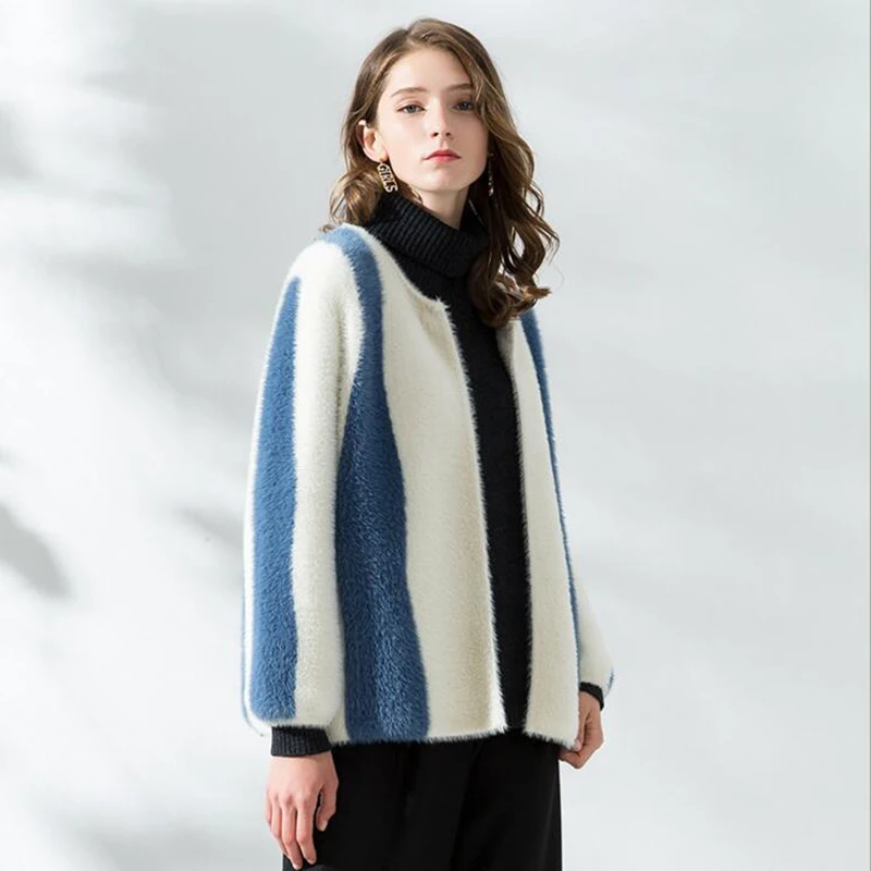 Azul El Nuevo Mujer Beige Visón De Que Abrigo Redondo Champagne R6cWF1T5nO