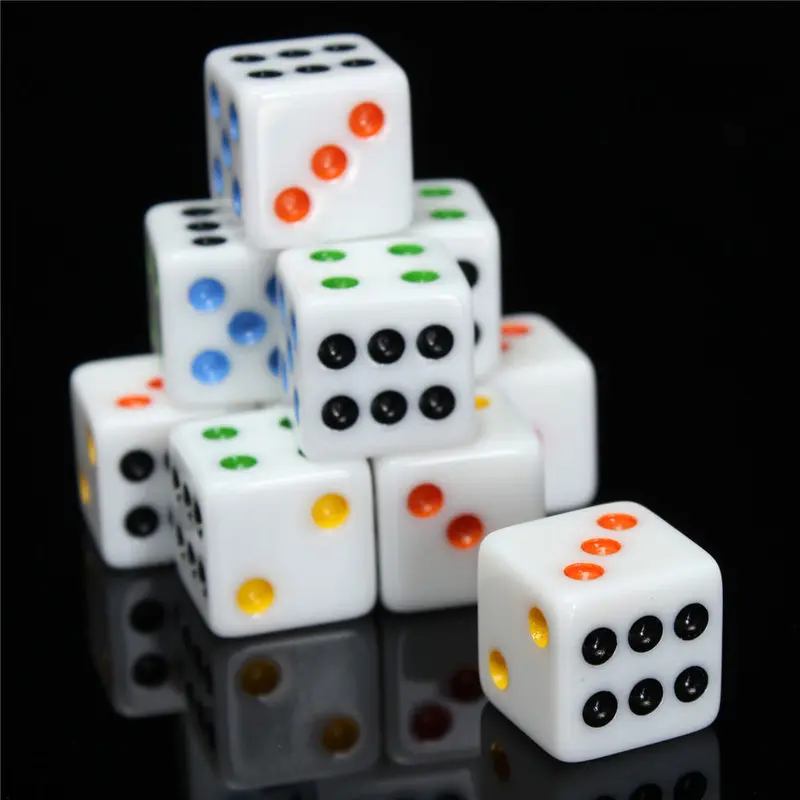 

NEW ARRIVAL Lowest Price Colorful Set Multicolor Dots Six Sided D6 Standard Square Corner Digital Dice Set Fun Board Family Game