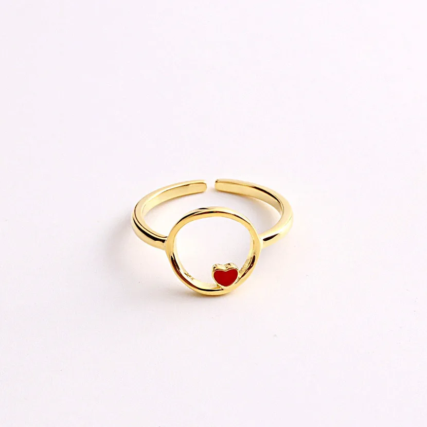 golden heart circle ring 100% Sterling 925 silver Jewelry Vintage Adjustable rings for women gift