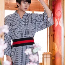 Мужское японское традиционное кимоно с obi мужской хлопковый Халат Yukata мужской банный халат кимоно Ночной халат с поясом 033101