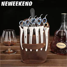 Neweekend Salon Barber Toolkit Genuine Leather Hairdressing Scissors Bag Scissors Pockets Hairstylist Holster Pouch Holder Tool high quality pu leather barber hair scissors pet scissors bag salon hairdressing holster pouch case hair styling tools