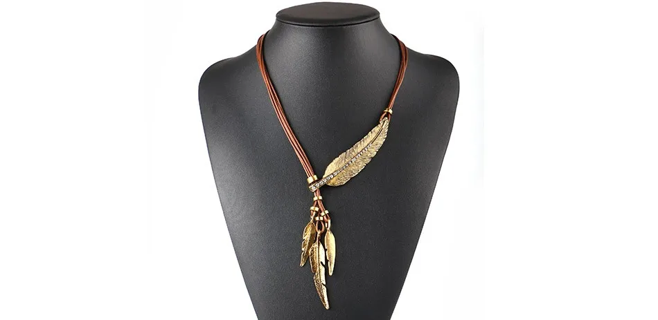 Ожерелье из сплава с перьями, винтажные подвески для ожерелий, ювелирное изделие, цепочка, ожерелье, Женские аксессуары NL535