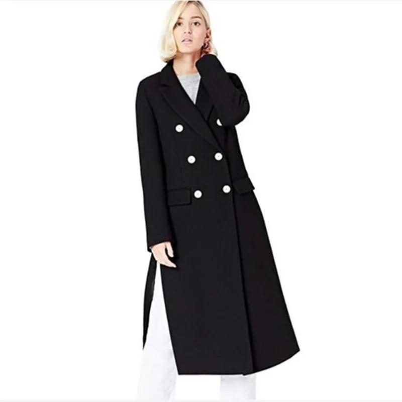 

Autumn and Winter New Wool Coat double-breasted straight-type side slit long Coat coat suit collar ladies high-end Black Coat