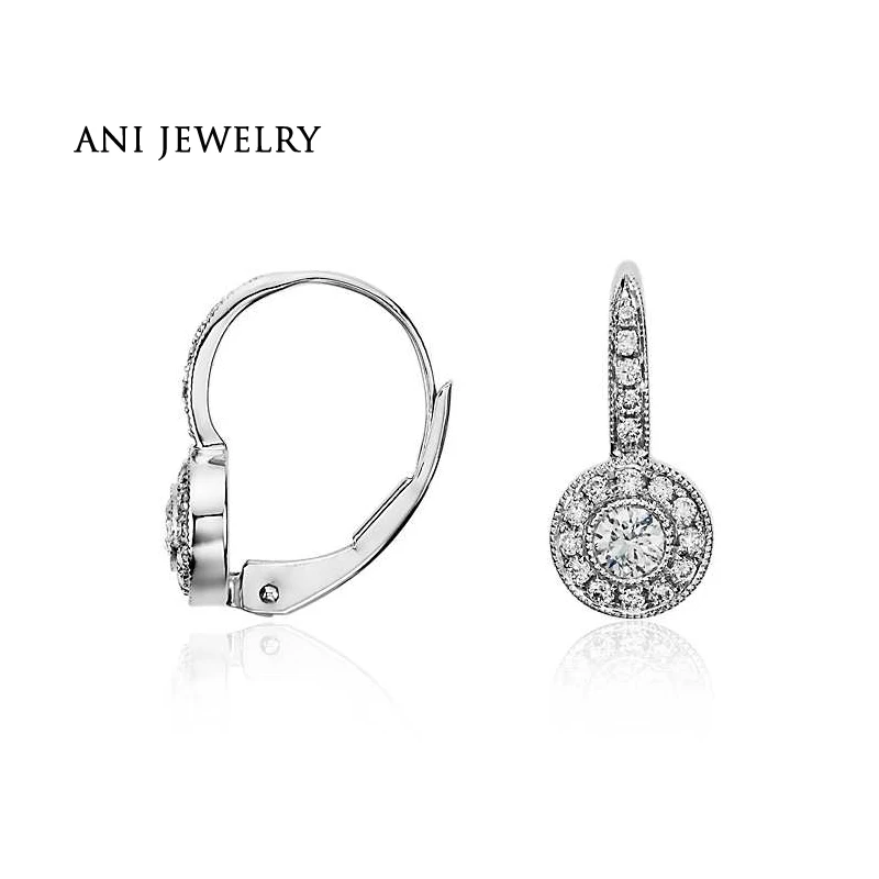 

ANI 14k White Gold Women Circle Earrings 0.57 ct Certified I/S1 Natural Diamond Round Circle Earrings Wedding Jewelry Customized