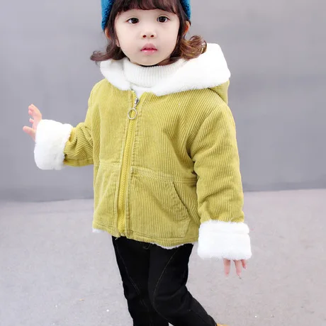 Шерсть и комбинированная Верхняя одежда и пальто детская одежда пальто для девочек Вельветовая зимняя модная одежда с капюшоном 80-120 см, новинка