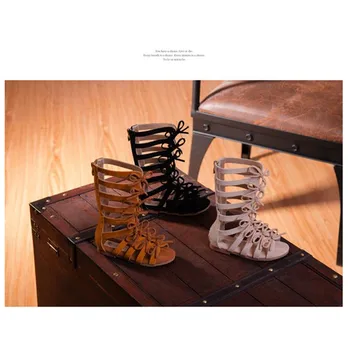 

2020 Suede leather Girls sandals Real leather Children Roman sandals Bow Female Boots Kids gladiator sandals