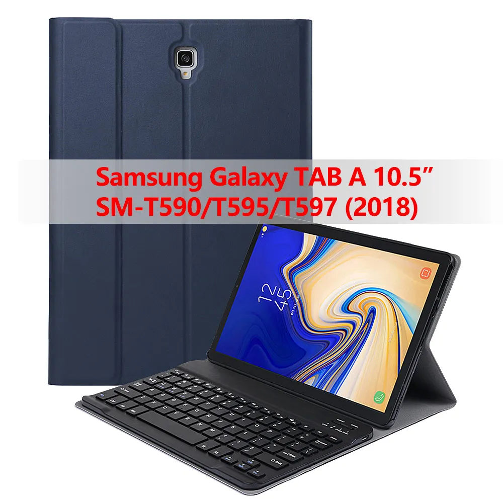 Для планшета samsung Galaxy Tab A 10,5 SM-T590/T595/T597 Съемный Bluetooth беспроводной чехол с клавиатурой с функцией автоматического сна/пробуждения - Цвет: Dark Blue