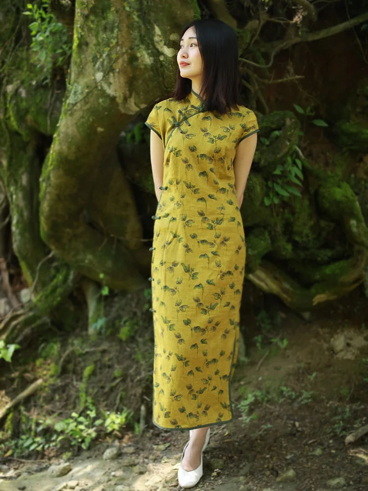 LZJN Oriental Style Dresses Qipao Women Traditional Dress Chinese Cheongsam Long Chinese Dress Modern Qipao Cotton Linen Dress (13)