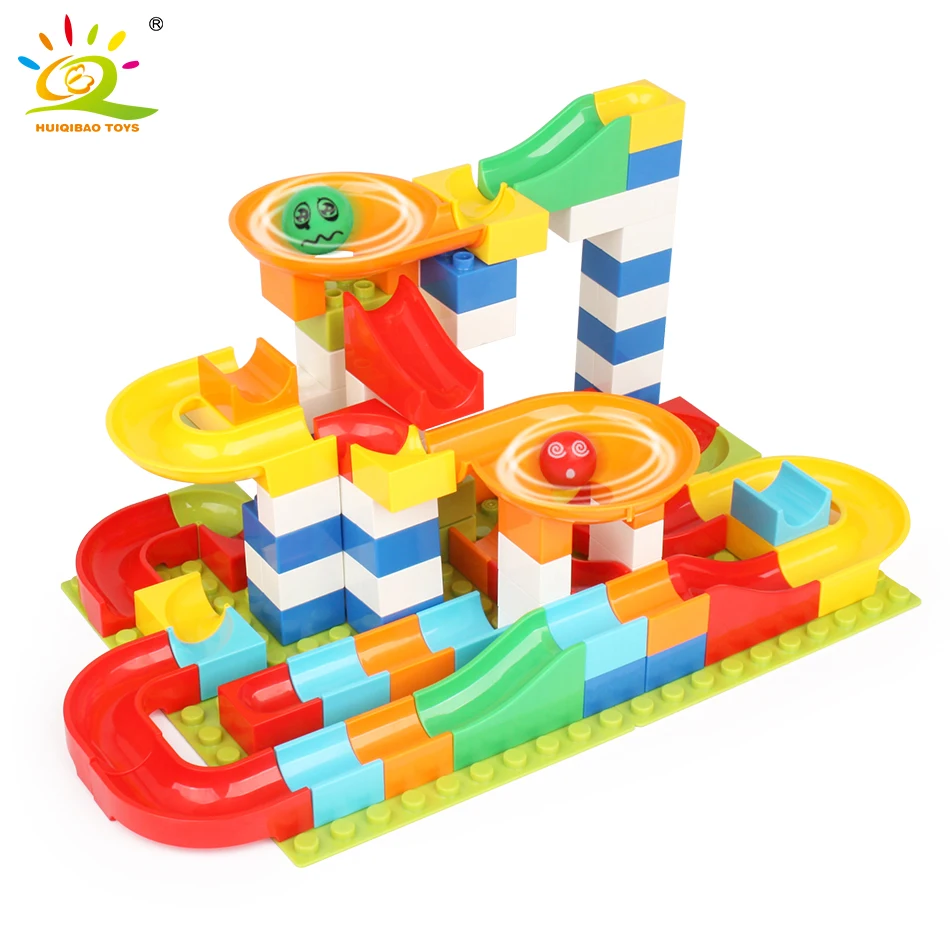 

Marble Race Run Maze Slide Ball Building Blocks Compatible Legoed Duplo Funnel Big Size Bricks interactive Toys For Baby Friends