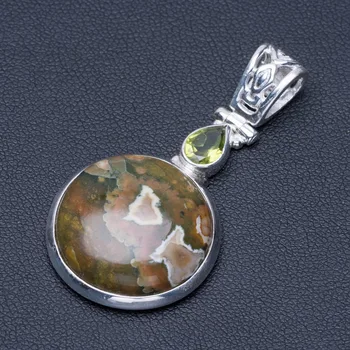

Natural Ocean Jasper and Peridot Punk Style 925 Sterling Silver Pendant 2" Q0797