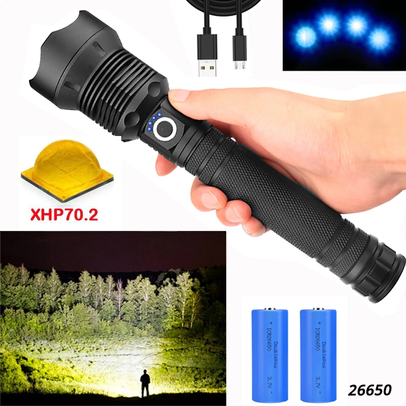 Самый мощный светодиодный фонарик XLamp xhp70.2 55000 лм фонарь с зумом и usb xhp70 xhp50 18650 или
