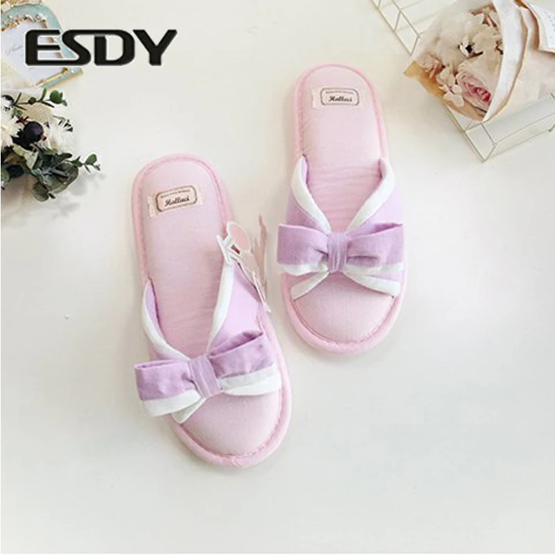 2017 Baru kupu-simpul Ungu Wanita Sandal Rumah Sepatu Indoor Rumah Nyaman Katun Musim Panas Slides Leisure orange Merek