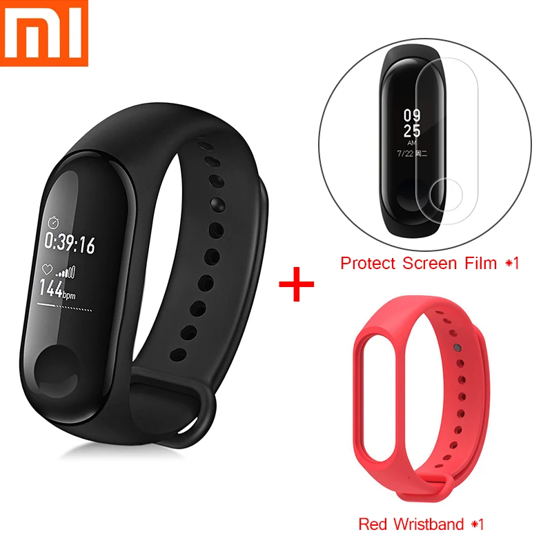 Xiaomi mi Band 3 Смарт-браслет Спорт Фитнес браслет шагомер сердечного ритма Fitbits браслет Bluetooth 4,2 для xio mi Band 2 - Цвет: Add Red Strap