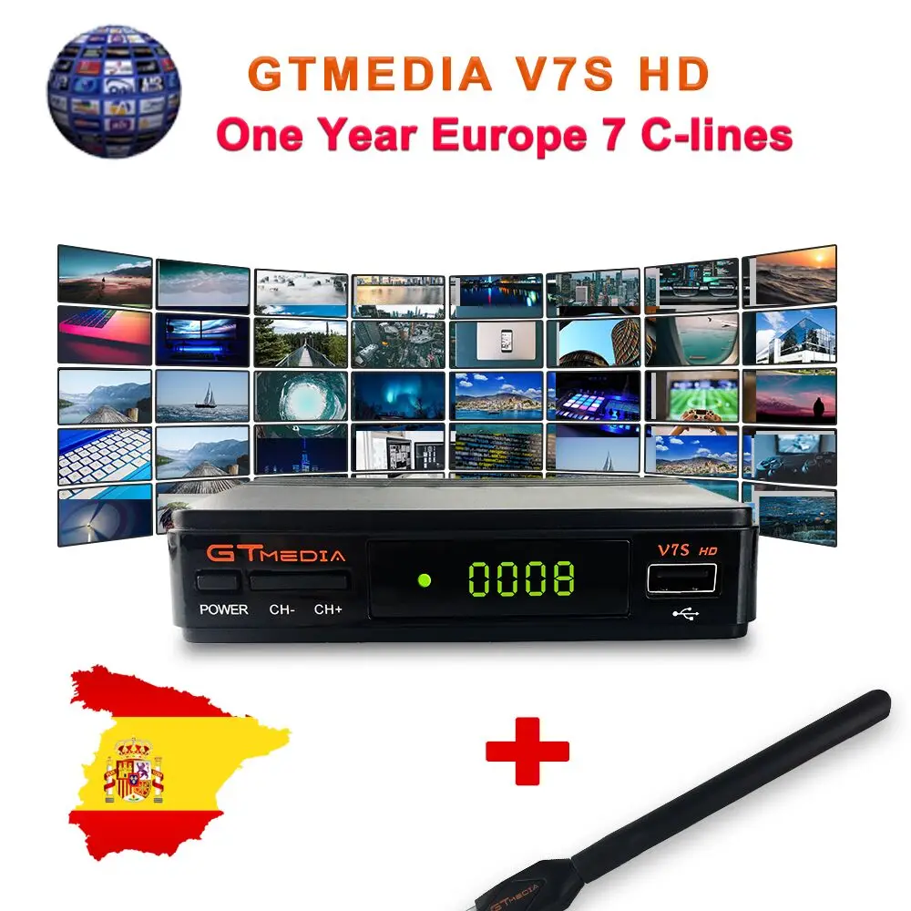 GTMedia V7S HD спутниковый ресивер DVB-S2 V7S HD Full 1080 P+ USB wifi+ 1 год Cline CCCAM Upgrade Freesat V7 Receptor Sat tv Box - Цвет: WITH USB WIFI