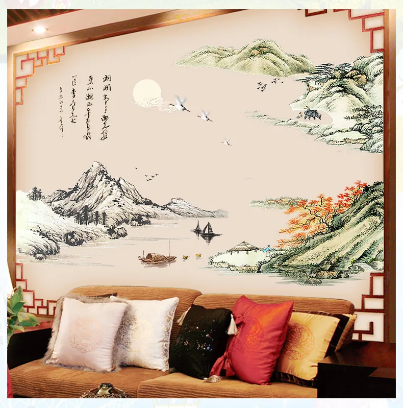 Большой 140*190 см китайский стиль пейзаж настенные наклейки Vintge плакат домашний декор настенные наклейки Фреска