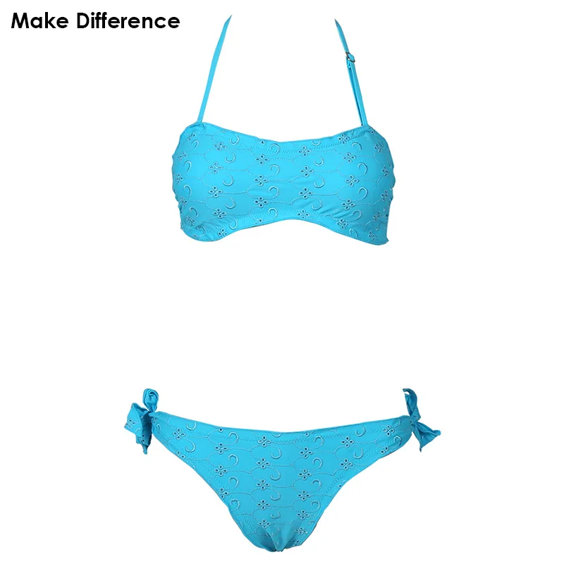 make difference Embroidery Bandeau Bikinis Sets 2018 Women's Swimwear