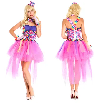 

Woman Sexy Circus clown Cosplay Fantasia Disfraces Halloween princess droll Costume Carnival masked ball stage performance dress