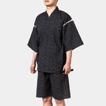 2 unid/set Kimono japonés de manga corta ropa de dormir pijamas de los hombres Vintage bata de casa de verano Albornoz de Kimono Loungewear 062511