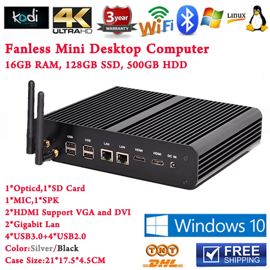 Core i5 5257u Iris 6100 Fanless Mini PC TV Box Windows 10 16GB RAM 128GB SSD 500GB HDD 2HDMI+2Lan+SD Card Intel Core i7 5500u