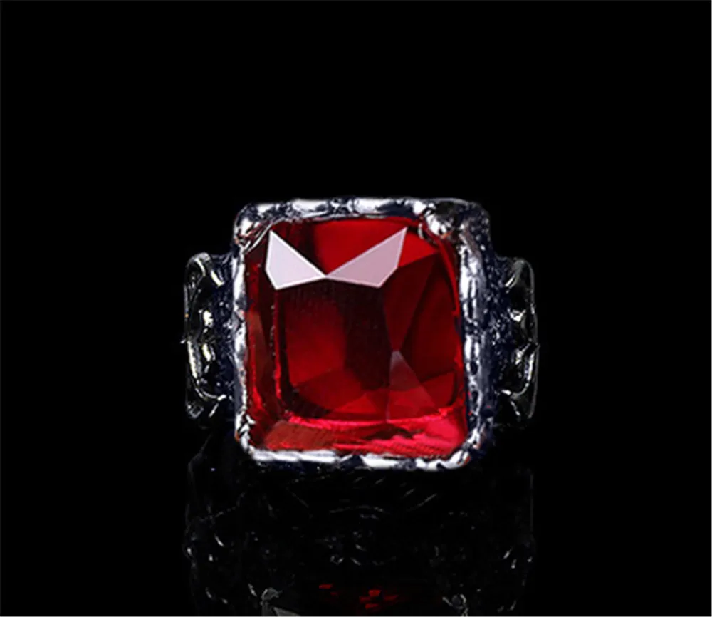 Готическая Корона, кольца, винтажный стиль, модное ювелирное изделие для мужчин и женщин, бижутерия, мужское кольцо с камнем, квадратное кольцо, драгоценный камень, красный CZ