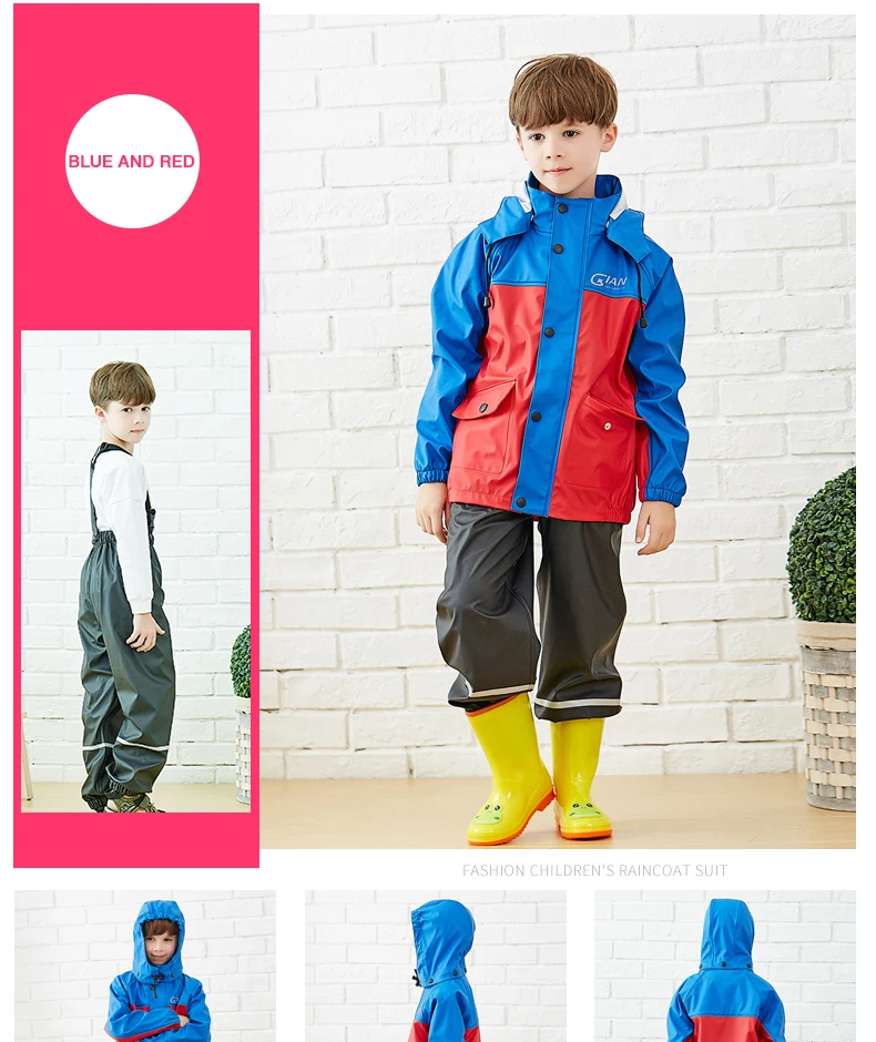 QIAN/качественный плащ-дождевик для детей возрастом от 3 до 10 лет, унисекс, водонепроницаемый детский комбинезон для мальчиков и девочек, плащ-дождевик с капюшоном Школьный костюм-дождевик