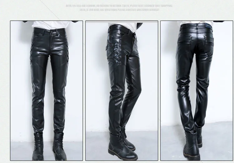 Мужские брюки осень и зима PU кожа плюс флис ветрозащитные теплые мужские брюки-карандаш повседневные тонкие черные брюки 27-36 мужские s брюки