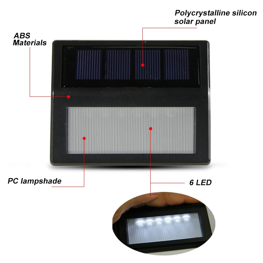 6 светодиодный светильник на солнечной батарее, водонепроницаемый настенный светильник на солнечной батарее, светильник для крыльца, дорожка, уличный забор, садовая лестница, коридор, аварийный датчик движения, бра
