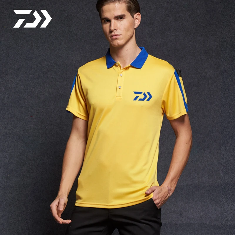 

Summer Daiwa Patchwork Anti-sweat Fishing Tshirt Breathable Tops Outdoor Sport Quick Dry Turn-down Neck Running Fishing T-shirt