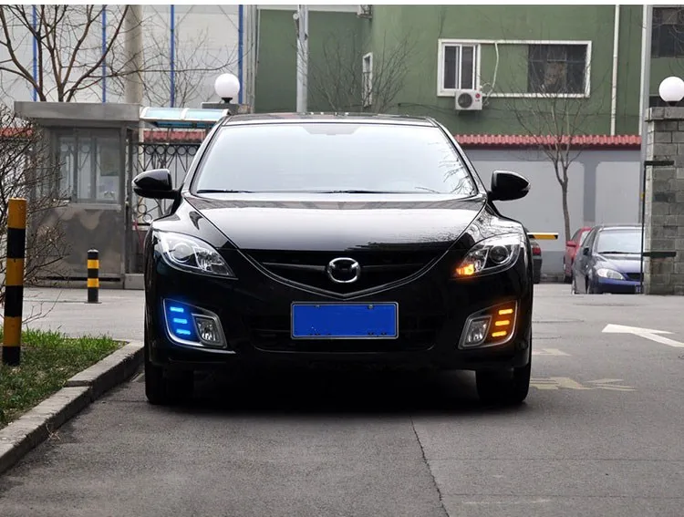 RQXR СИД drl дневного света для Mazda 6 2010 с динамическим перемещение желтый поворотов и синий Ночной свет для бега