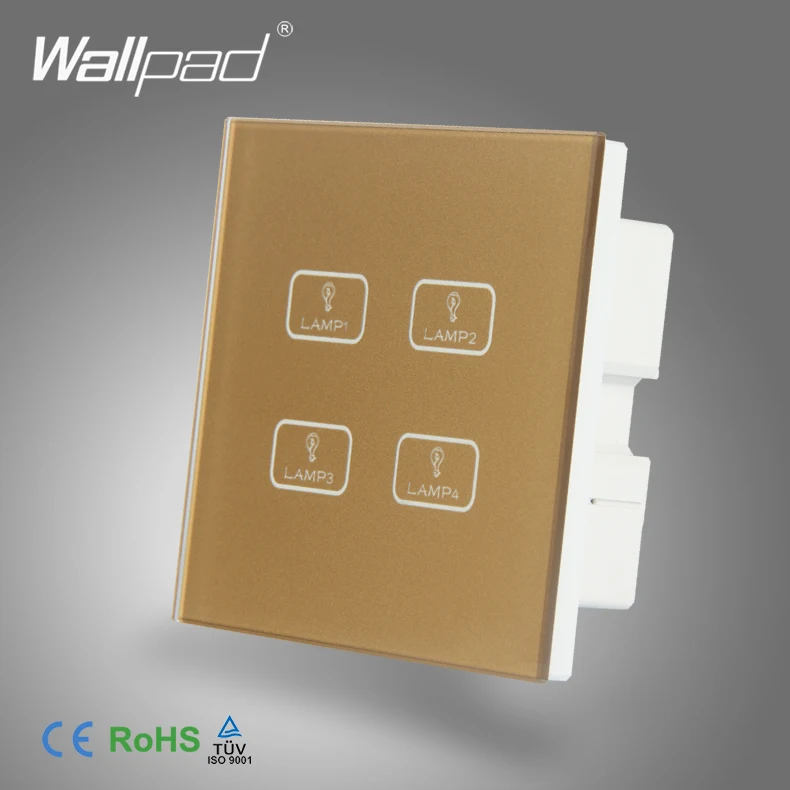 

Hot Sales 4 Gang Touch New Design Wallpad Gold Tempered Glass Switch LED Ligh 4 Gang 1 Way Touch Sensitive Light Wall Switch