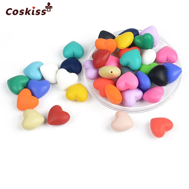 Mixed Color Natural Heart-shaped Silicone Beads Food Grade Silicone Beads Baby Teether Toys DIY Necklace/ Bracelet Accessories