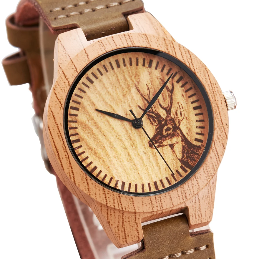 Reloj de madera de imitación de ciervo para hombre y mujer, cronógrafo de pulsera de cuarzo, de acrílico, pareja