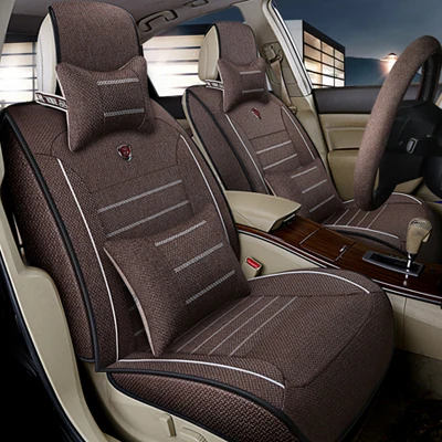 Льняные универсальные чехлы для сидений автомобиля, полностью окруженные сиденья для KIA K2 K3K4K5 Kia Cerato Sportage Optima Maxima, подушка для сидения автомобиля - Название цвета: Coffee Luxury