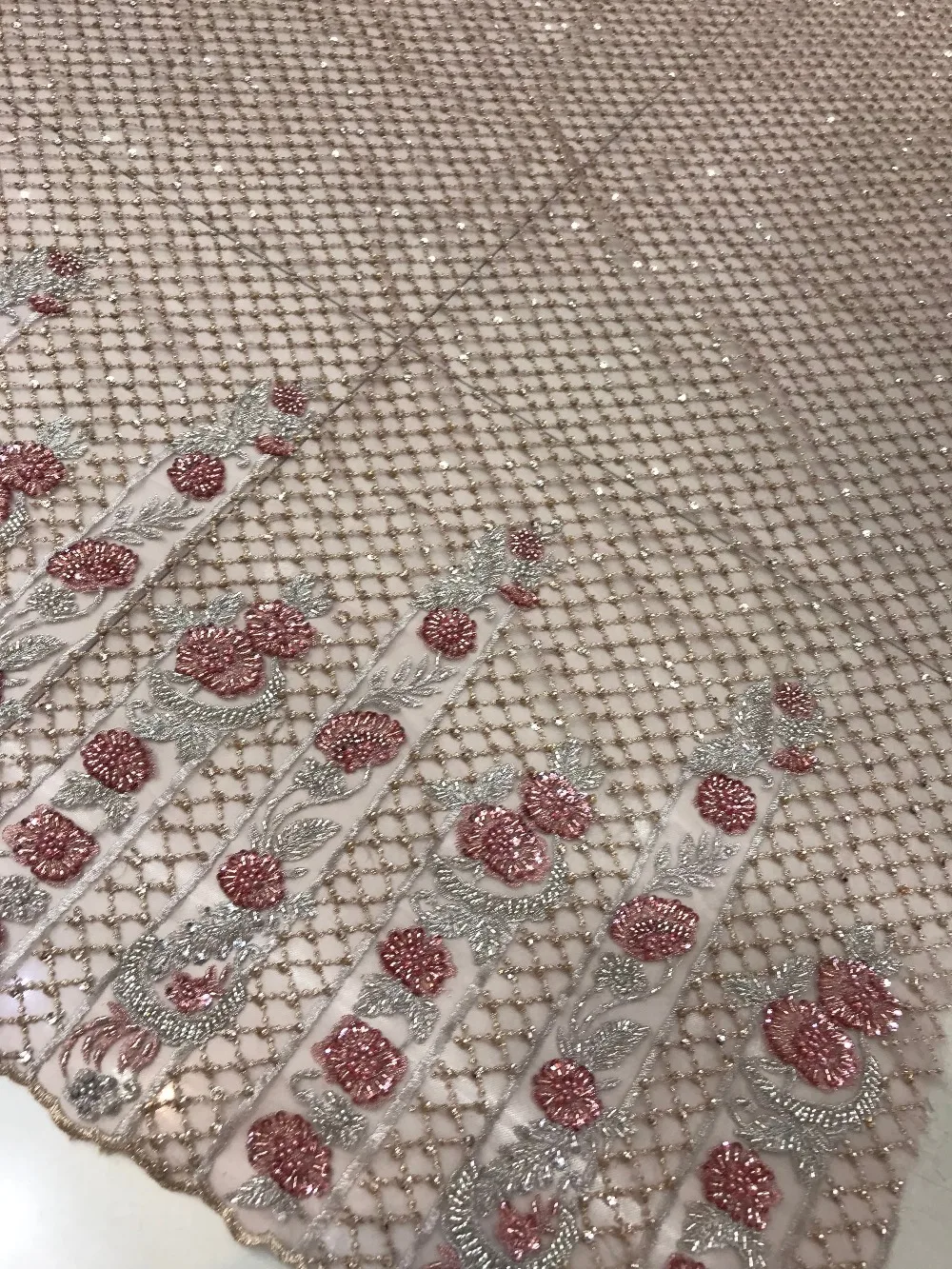

Fashionable Designs High Quality African Handwork beads Lace Fabric African French Lace Fabric with beads