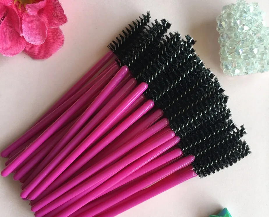 

1000pcs make up brush synthetic fiber Disposable Eyelash Brush Mascara Cosmetic Makeup Tool Red brush bar black brush head