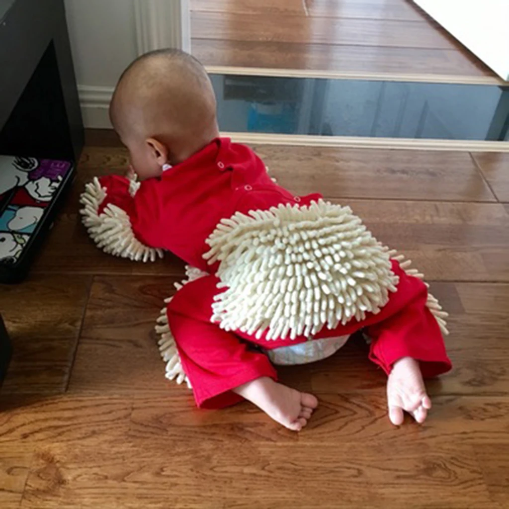 Baby Mop Romper For Newborn Boys Girls Clothes Long Sleeve Crawling Jumpsuit Infant Cleaning Mop Suit Costume Bodysuit