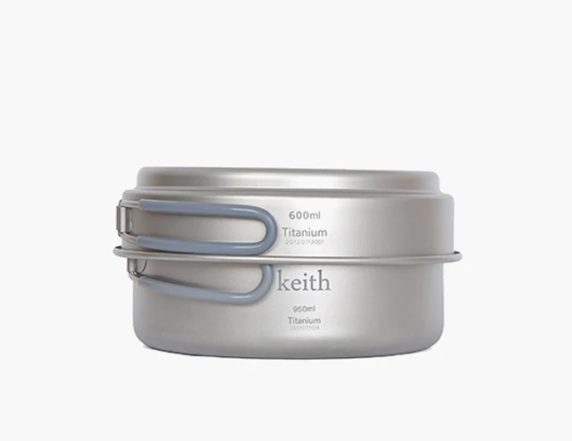 Keith kp6016 nuevo Titanium pot camping Utensilios de cocina titanio Utensilios de cocina 600 ml + 950 ml 191G ti6016