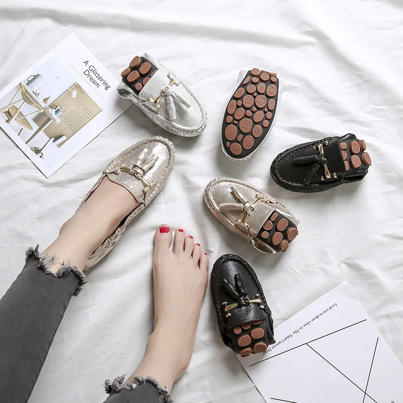 

Shoes Woman 2019 Loafers Fringe Sequine Egg Roll Shoes Soft Slip On Peas Shoes Flats Female Footwear Spring Autumn Moccasins