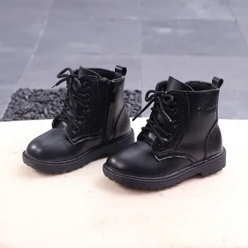 

2019 autumn and winter boys and girls baby genuine leather children soft bottom riding plus velvet thick boots