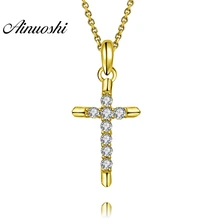 AINUOSHI 14K твердая Подвеска из желтого золота модный крест кулон SONA алмаз женщин мужчин золотые украшения христианский крест отдельный кулон