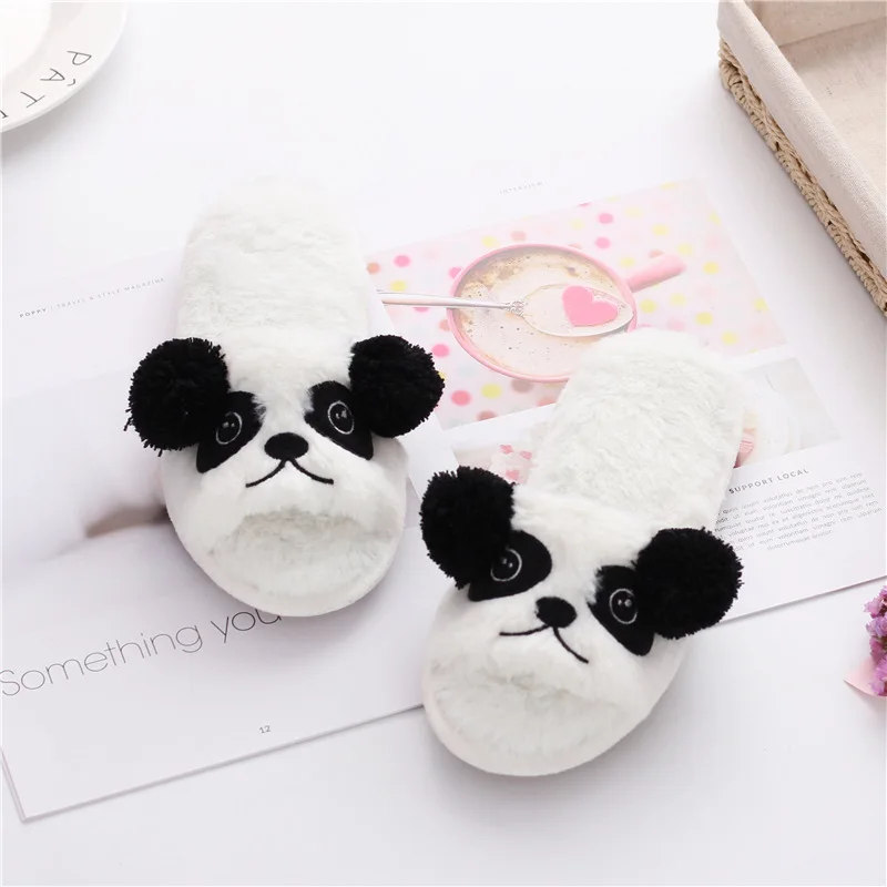

New Kungfu Panda Winter House Slippers Women Flat With Plush Anti-Slip Home Unicorn Slipper Indoor Fur Shoes Pantoufle Licorne
