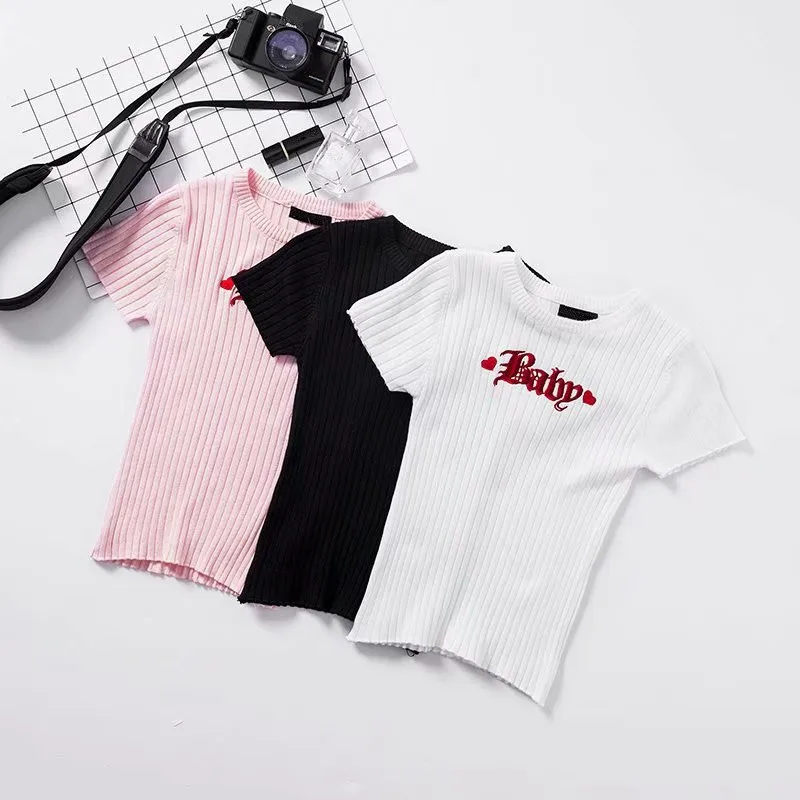 

Aprmhisy 2019 Summer Cotton T Shirt Women Slom Short Sleeve Knitted Tee Shirt Girls Streetwear Basic T-shirt