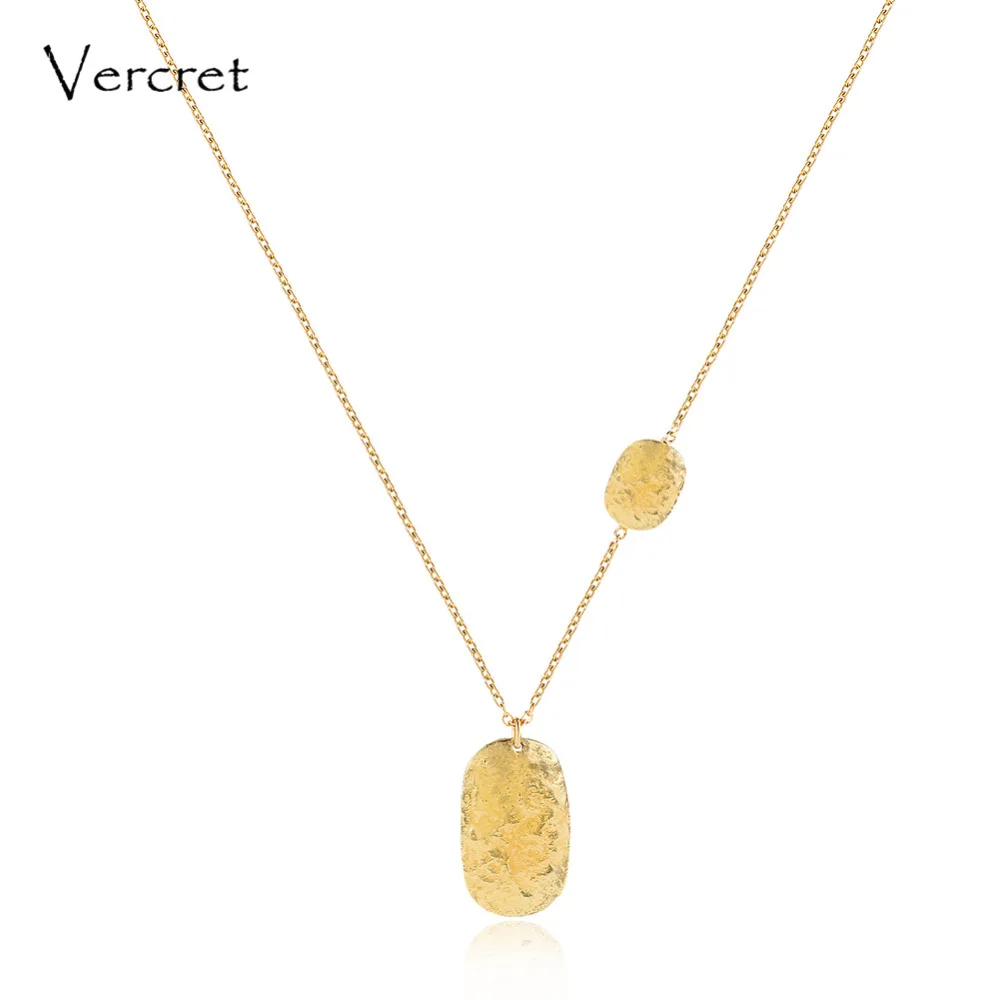 Vercret simple 925 sterling silver hammered necklace 18k gold chain necklace handmade women's jewelry gift Fine Jewelry
