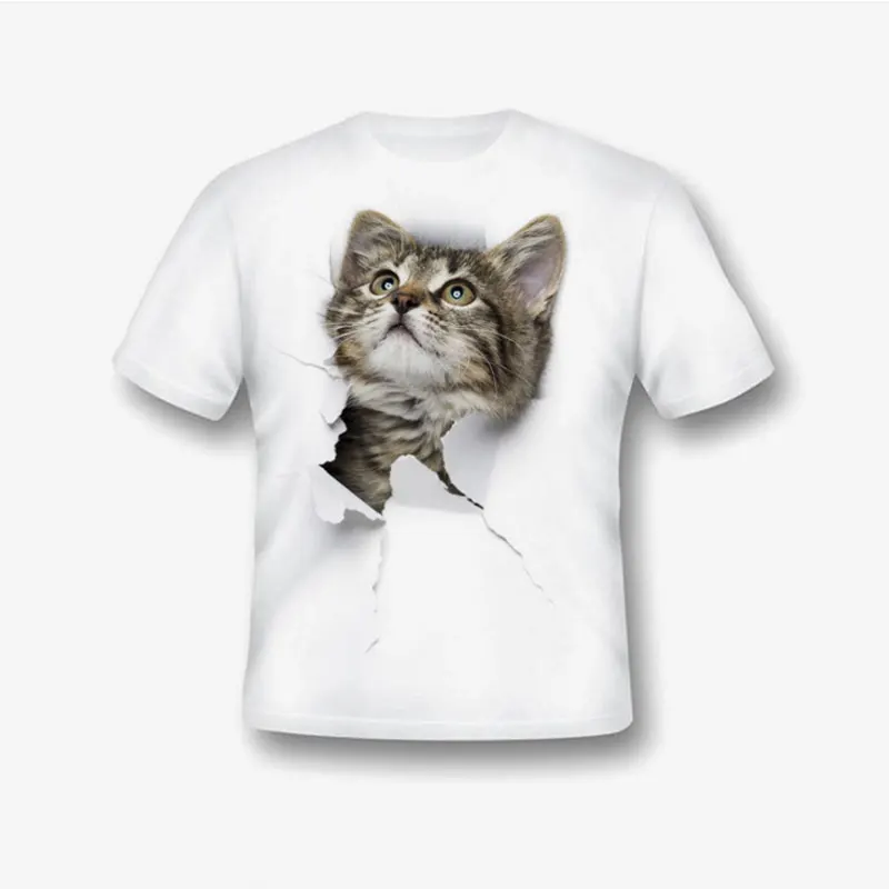 

GUMPRUN Fashion boys T-shirt Cotton Cat Printing top Creative Boy T-shirt Round Neck Short Sleeves Shirt children Clothes