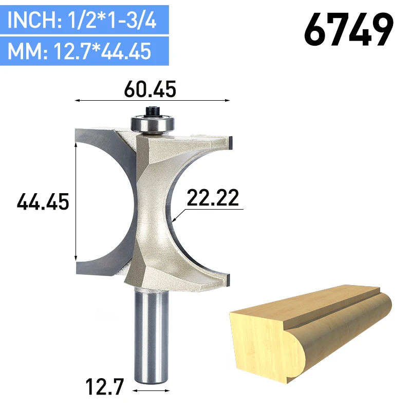 HUHAO 1 шт. 1/2 1/4 дюйма хвостовик полукруглый бит 2 Флейта концевая фреза для дерева с подшипник, деревообрабатывающий инструмент фреза - Длина режущей кромки: 6749
